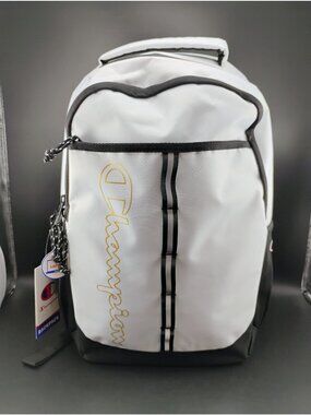 Champion White & Black Backpack With Gold Lettering Durable